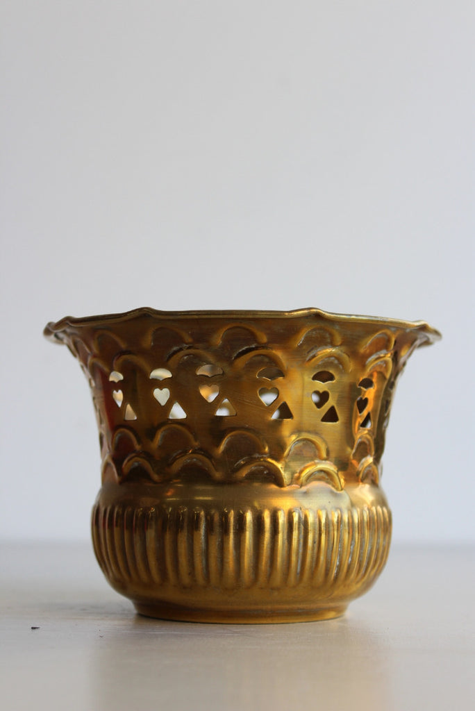 Vintage Pierced Brass Pot - Kernow Furniture