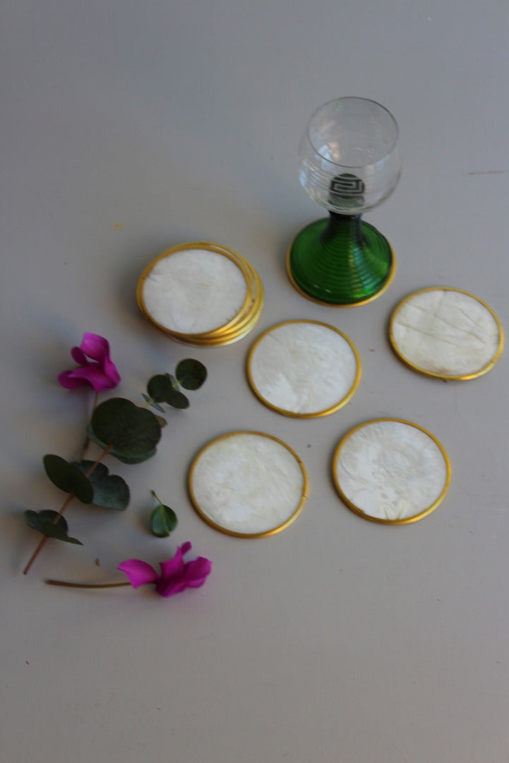 10 Vintage Capiz Shell Drinks Coasters - Kernow Furniture