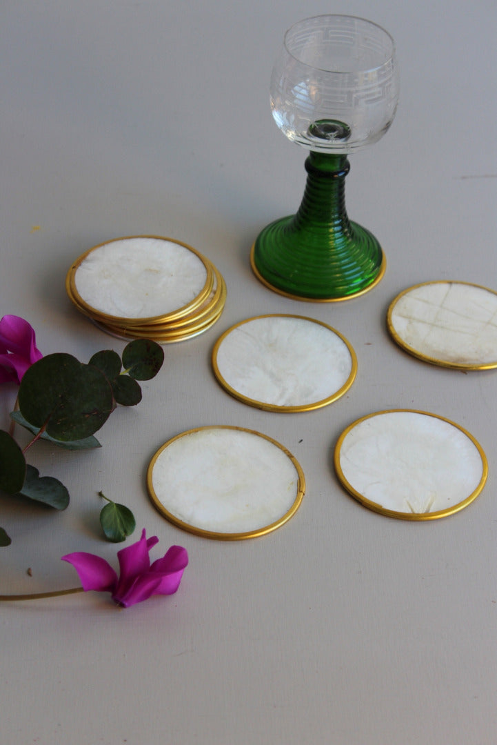 10 Vintage Capiz Shell Drinks Coasters - Kernow Furniture