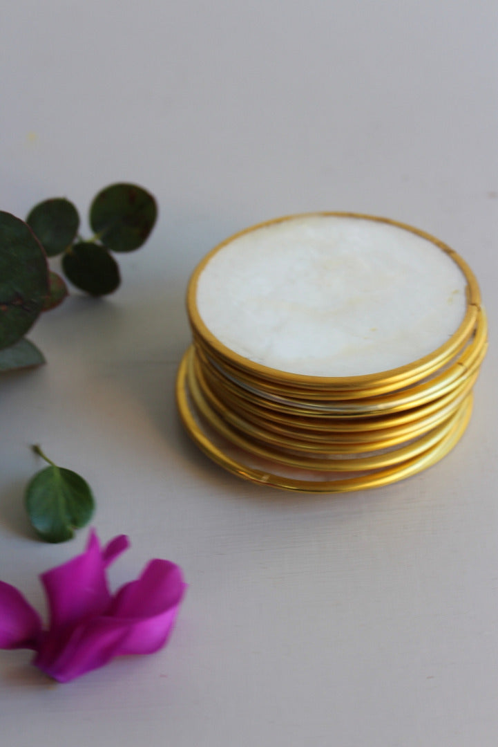 10 Vintage Capiz Shell Drinks Coasters - Kernow Furniture