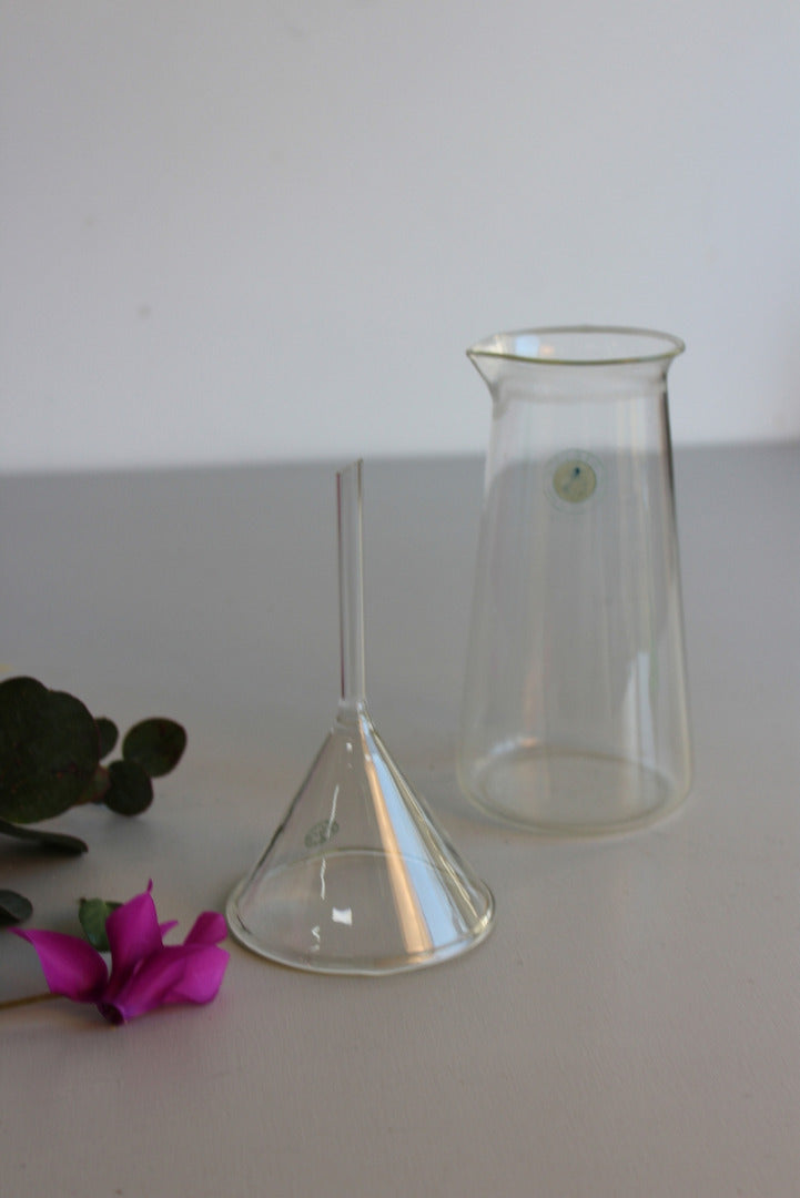 Vintage Glass Beaker & Funnel - Kernow Furniture