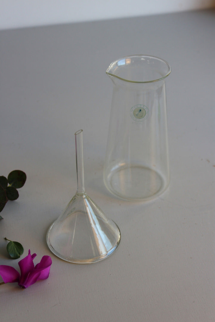 Vintage Glass Beaker & Funnel - Kernow Furniture