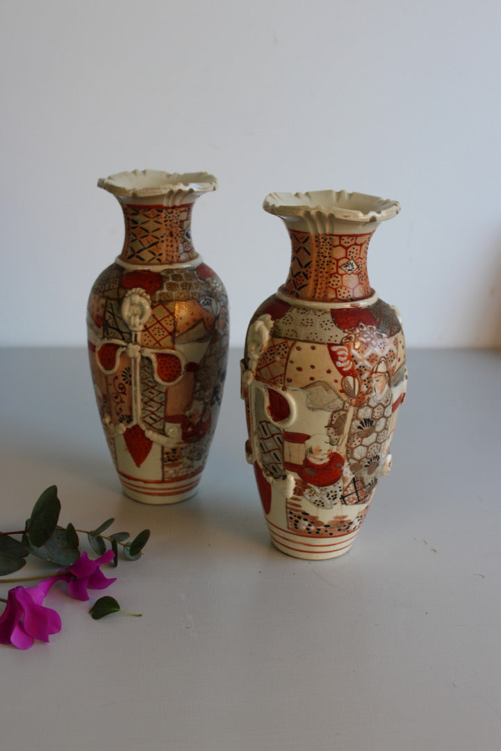 Pair Japanese Satsuma Vases - Kernow Furniture