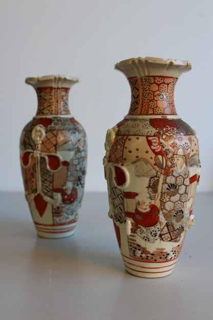 Pair Japanese Satsuma Vases - Kernow Furniture