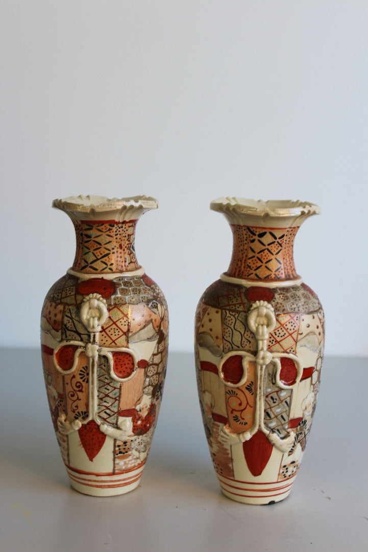 Pair Japanese Satsuma Vases - Kernow Furniture