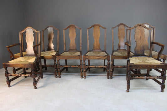 8 Country Style Rustic Oak & Rush Dining Chairs - Kernow Furniture