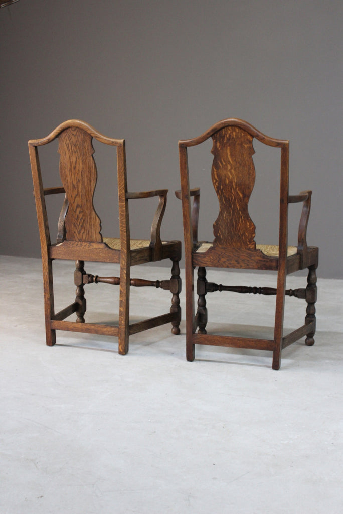 8 Country Style Rustic Oak & Rush Dining Chairs - Kernow Furniture