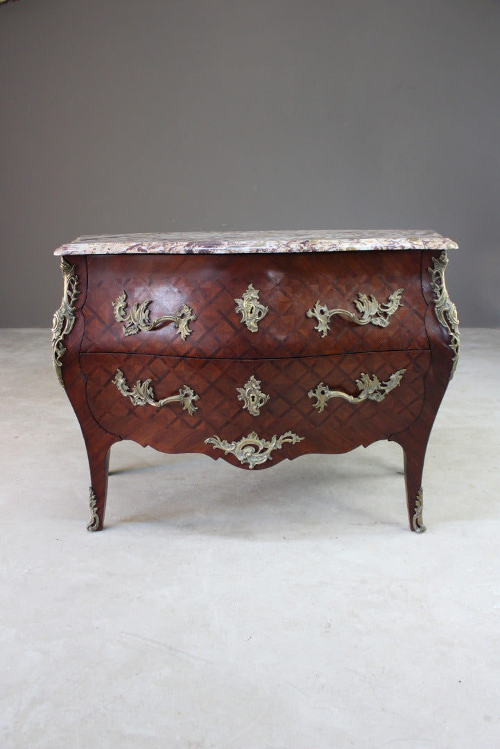 French Marble Bombe Commode Chest Drawers - Kernow Furniture