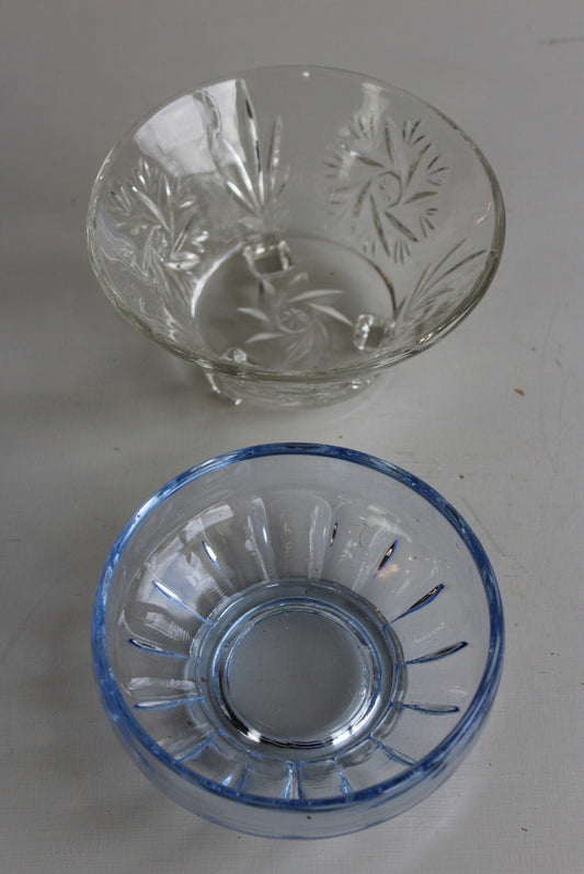 Vintage Blue & Plain Glass Small Bowls - Kernow Furniture