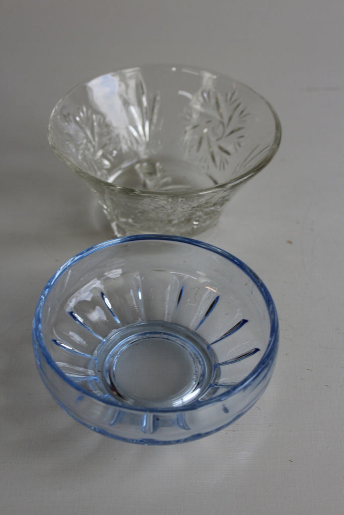 Vintage Blue & Plain Glass Small Bowls - Kernow Furniture