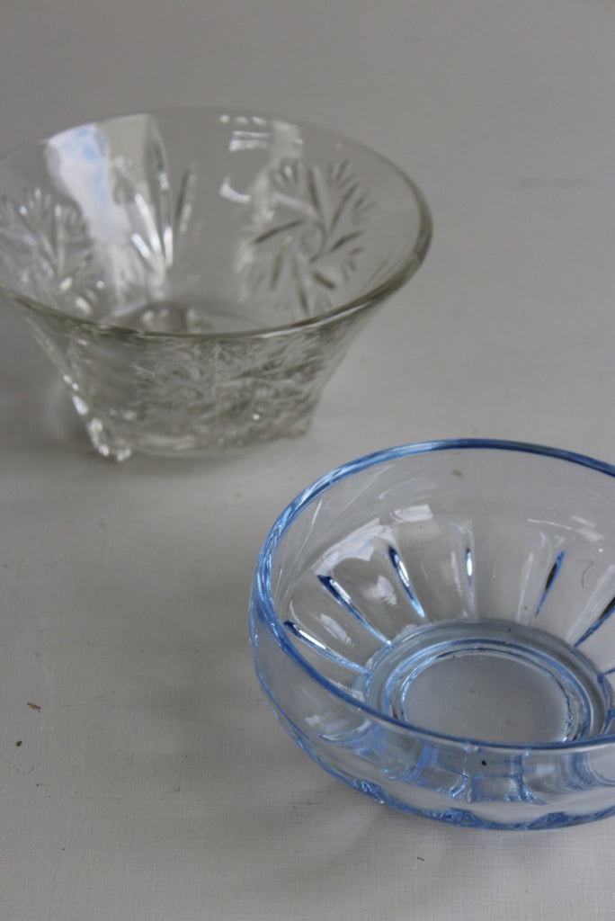 Vintage Blue & Plain Glass Small Bowls - Kernow Furniture