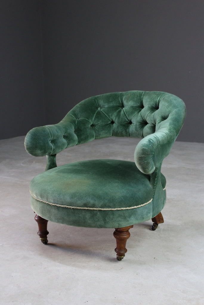 Victorian Upholstered Green Tub Chair - Kernow Furniture