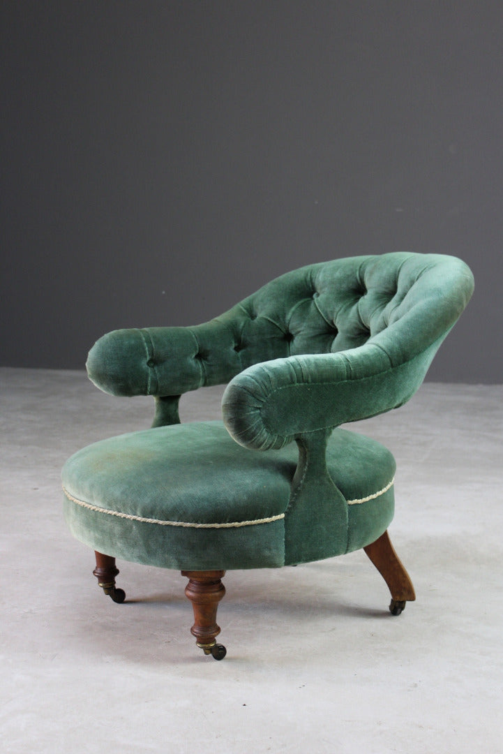 Victorian Upholstered Green Tub Chair - Kernow Furniture