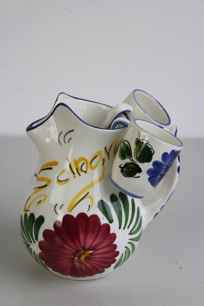 Spanish Floral Pottery Jug & 2 Cups - Kernow Furniture