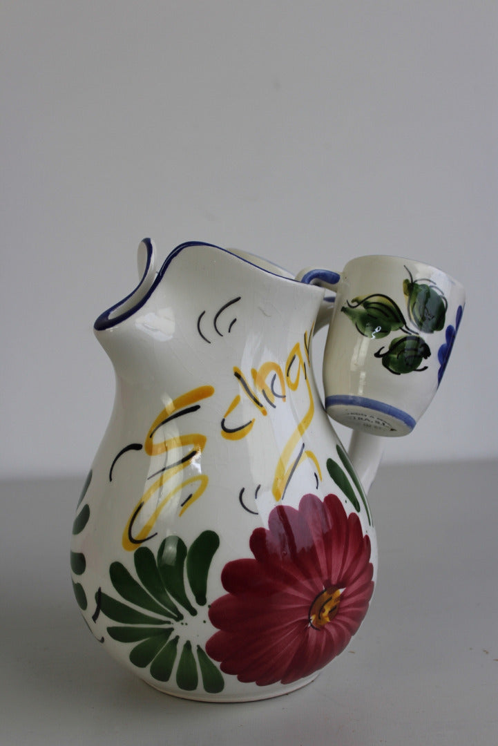 Spanish Floral Pottery Jug & 2 Cups - Kernow Furniture