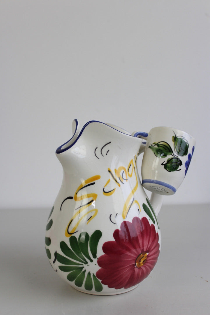 Spanish Floral Pottery Jug & 2 Cups - Kernow Furniture