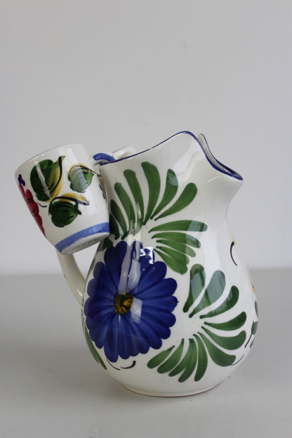 Spanish Floral Pottery Jug & 2 Cups - Kernow Furniture