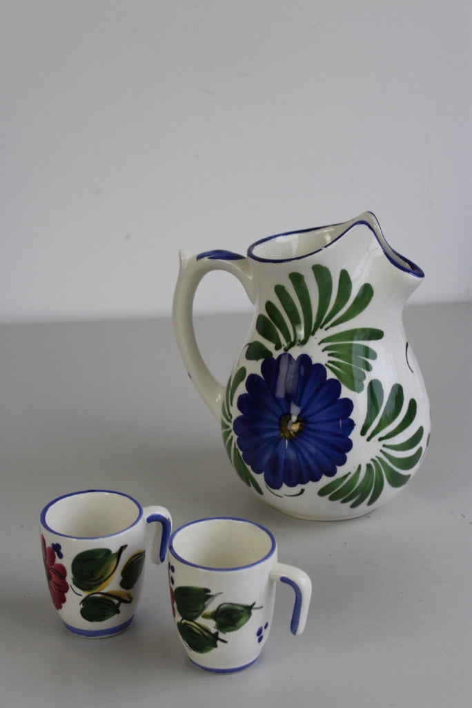 Spanish Floral Pottery Jug & 2 Cups - Kernow Furniture