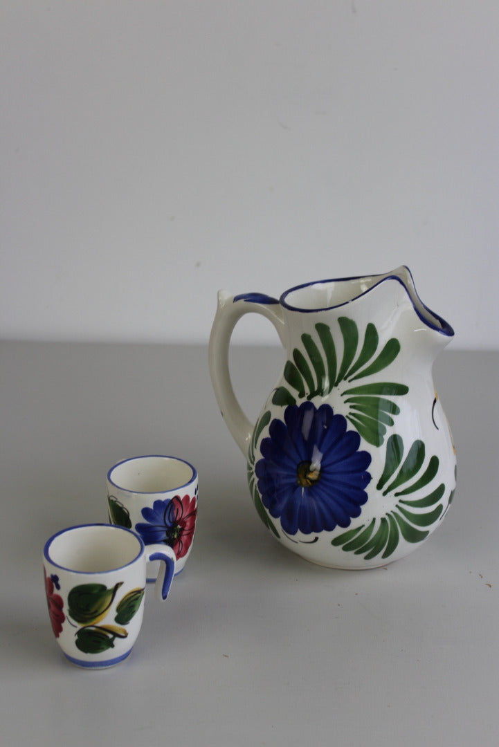 Spanish Floral Pottery Jug & 2 Cups - Kernow Furniture