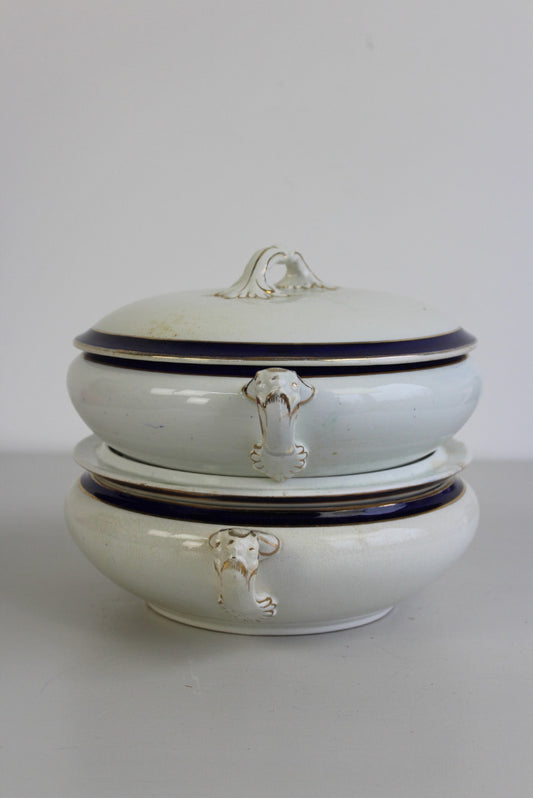 Pair Pearl Pottery Hanley Blue & White Tureen - Kernow Furniture
