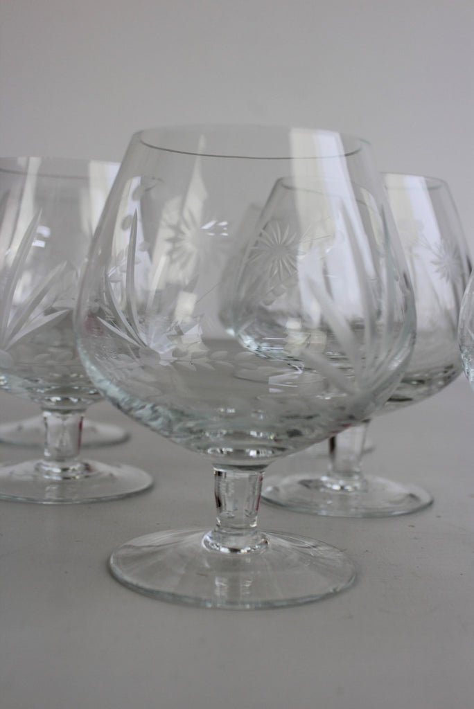 4 Etched Glass Brandy Balloon Snifter - Kernow Furniture