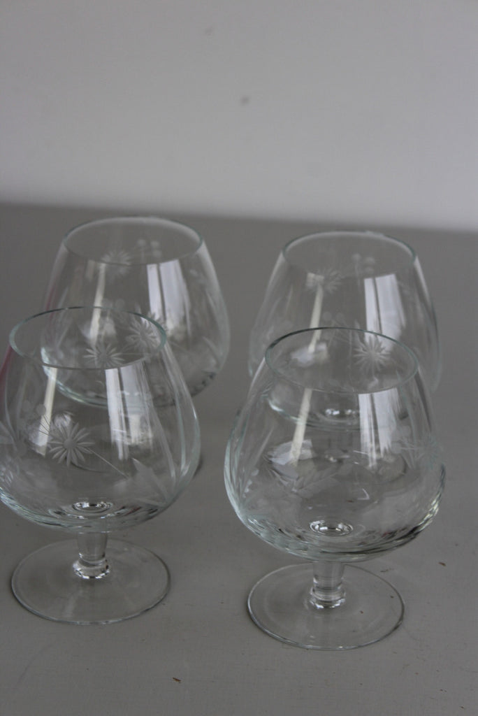 4 Etched Glass Brandy Balloon Snifter - Kernow Furniture