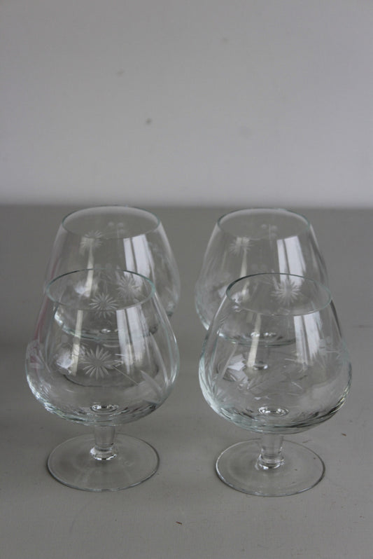 4 Etched Glass Brandy Balloon Snifter - Kernow Furniture