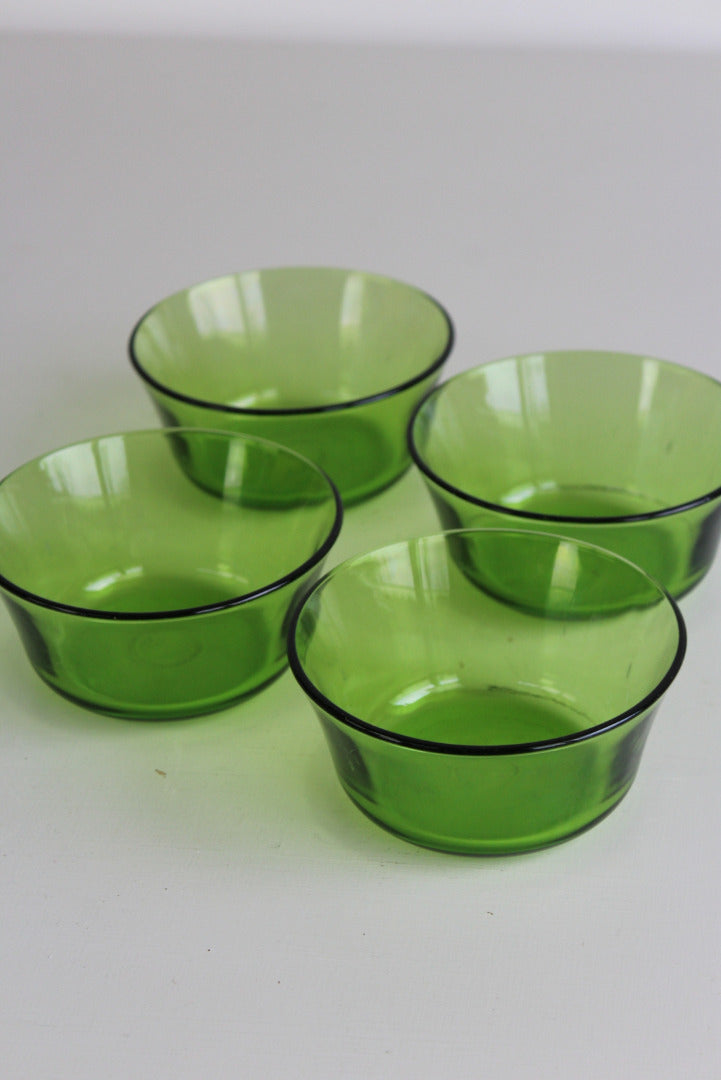 4 Retro Green Glass Dessert Bowls - Kernow Furniture