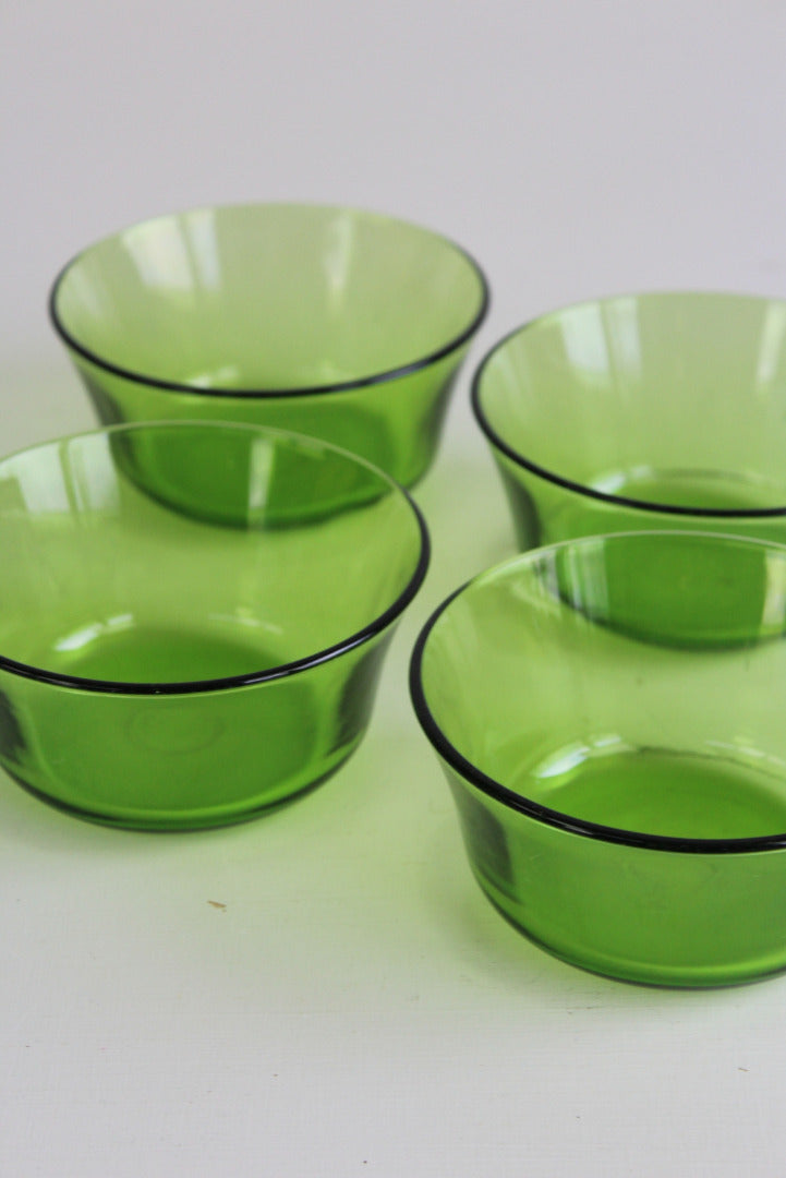 4 Retro Green Glass Dessert Bowls - Kernow Furniture