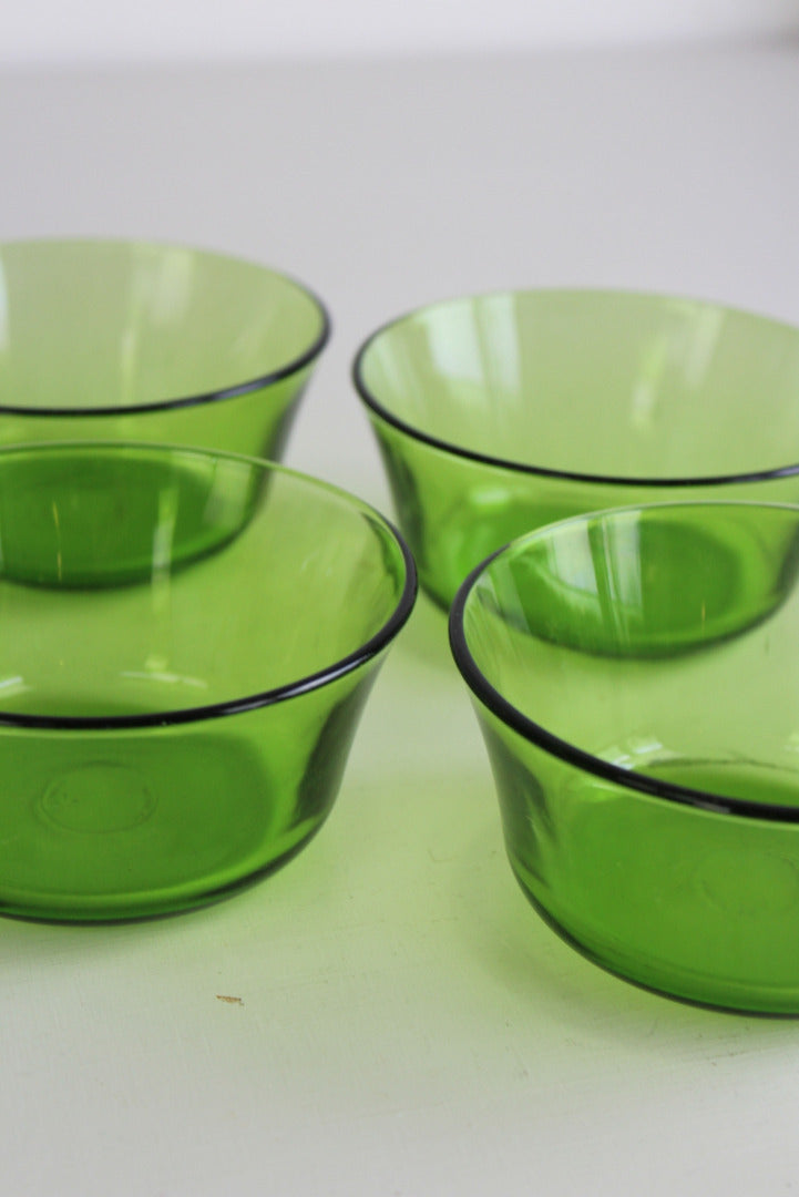 4 Retro Green Glass Dessert Bowls - Kernow Furniture