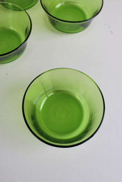 4 Retro Green Glass Dessert Bowls - Kernow Furniture