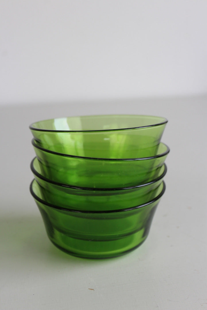 4 Retro Green Glass Dessert Bowls - Kernow Furniture