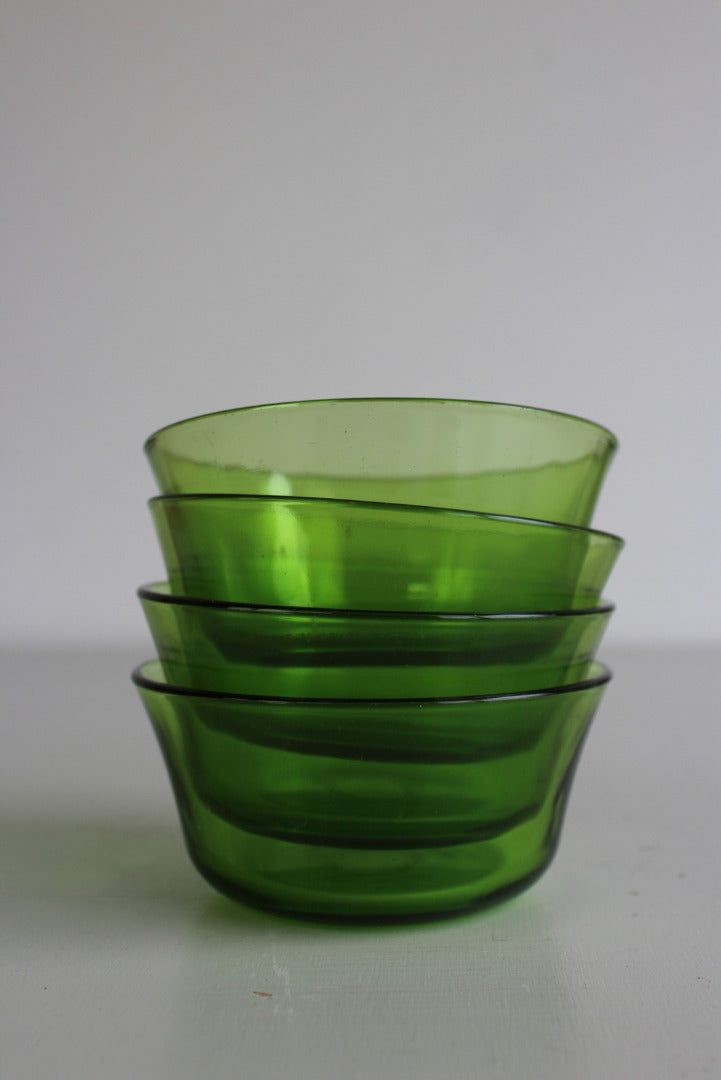 4 Retro Green Glass Dessert Bowls - Kernow Furniture