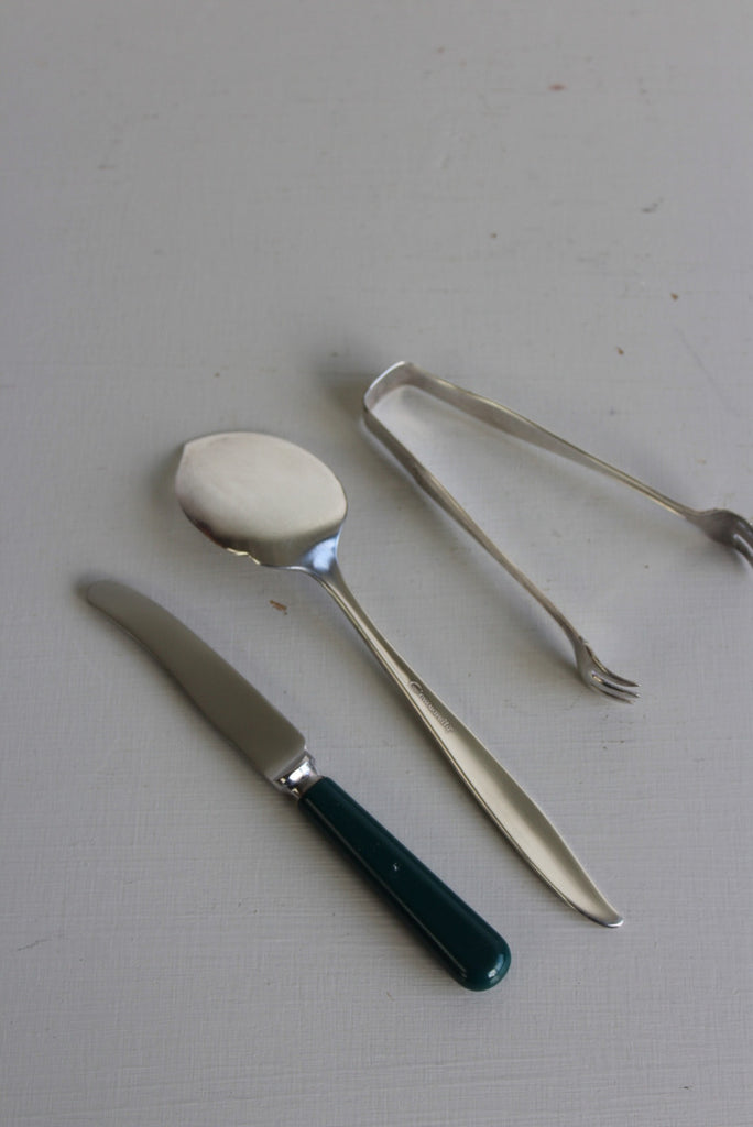 Vintage Sugar Tongs Spoon & Tiny Knife - Kernow Furniture