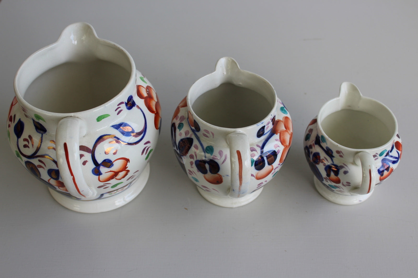 3 Allertons Gaudy Welsh Oyster Pattern Jugs - Kernow Furniture