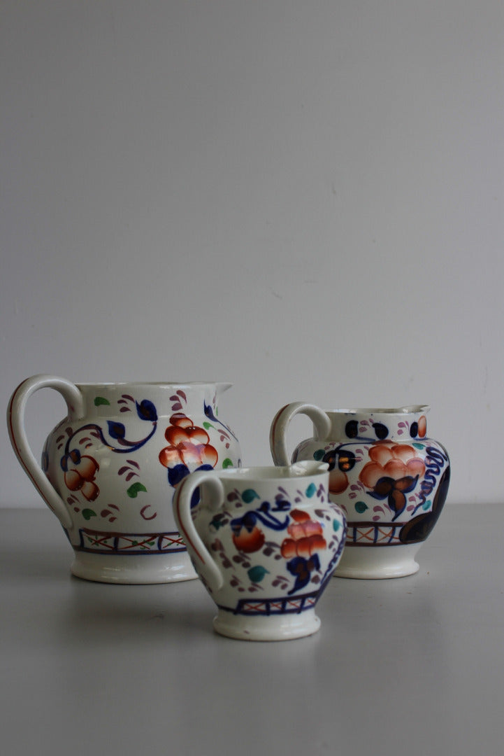 3 Allertons Gaudy Welsh Oyster Pattern Jugs - Kernow Furniture