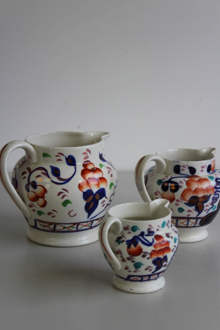 3 Allertons Gaudy Welsh Oyster Pattern Jugs - Kernow Furniture