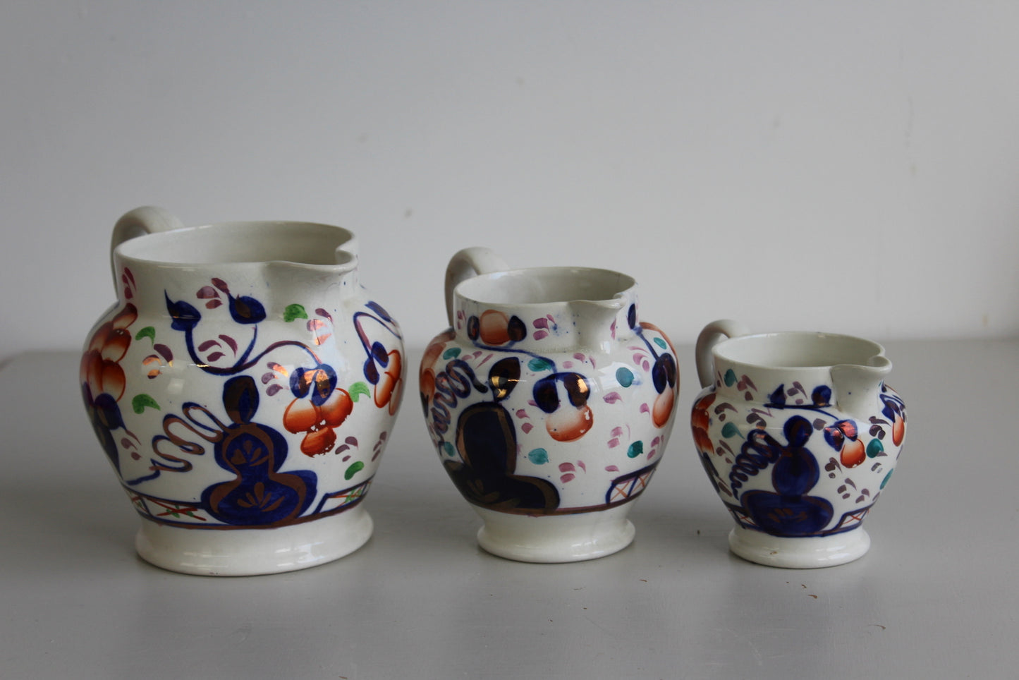 3 Allertons Gaudy Welsh Oyster Pattern Jugs - Kernow Furniture