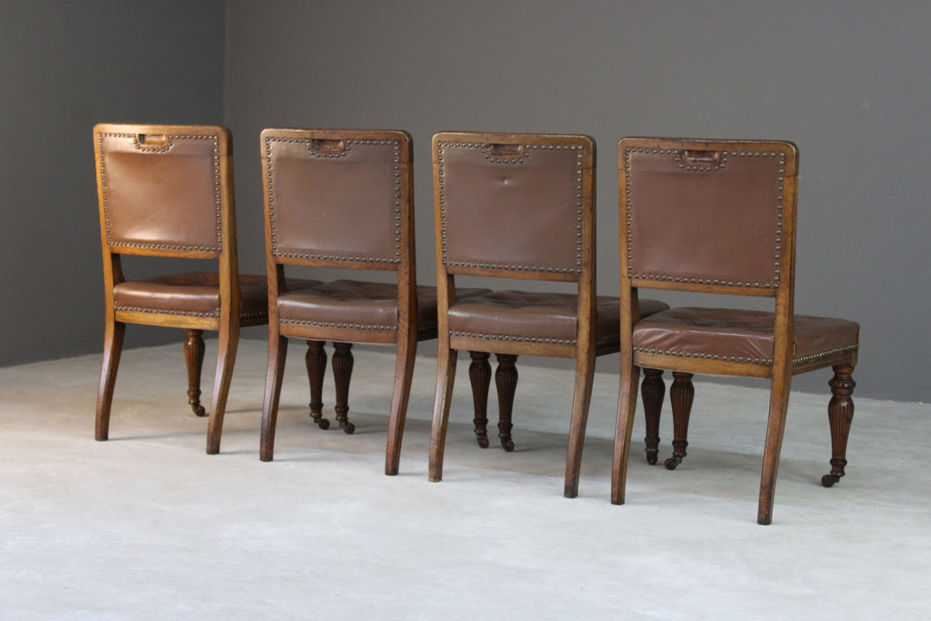 4 Antique Oak & Leather Dining Chairs - Kernow Furniture