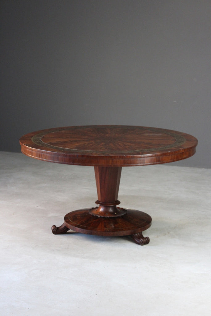 Antique Regency Mahogany & Brass Inlaid Breakfast Table - Kernow Furniture