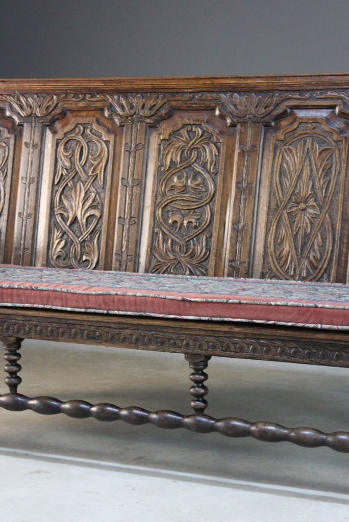 Antique 18th Century Carved Oak Bench Settle - Kernow Furniture