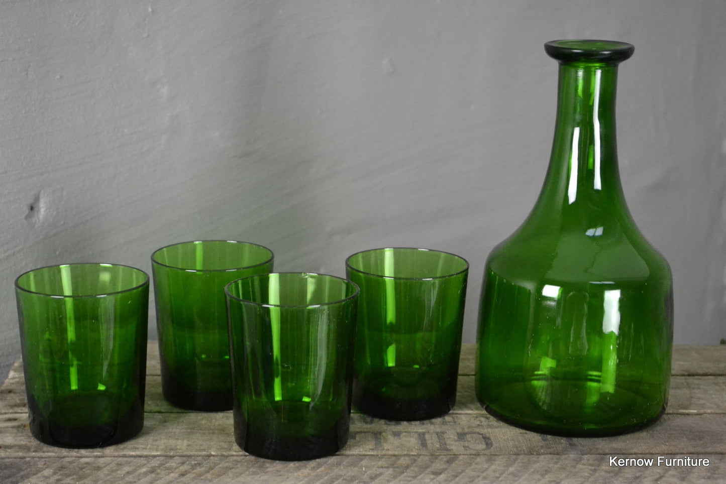 Green Glass Decanter & 4 Tumblers - Kernow Furniture