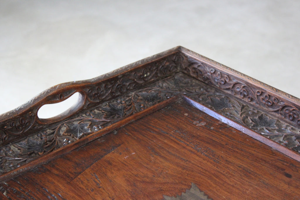 Indian Carved Teak Tray on Stand - Kernow Furniture