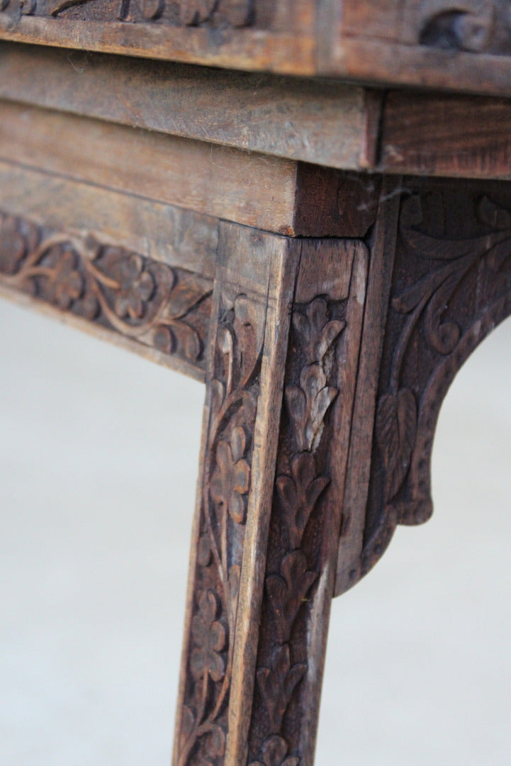 Indian Carved Teak Tray on Stand - Kernow Furniture