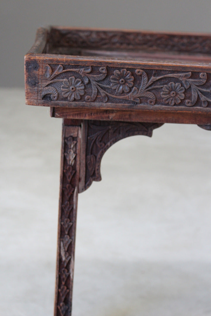 Indian Carved Teak Tray on Stand - Kernow Furniture