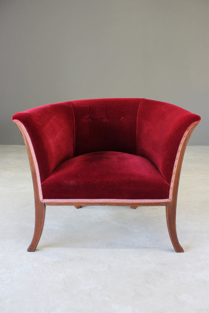 Edwardian Red Upholstered Tub Chair - Kernow Furniture