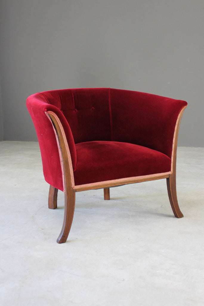 Edwardian Red Upholstered Tub Chair - Kernow Furniture