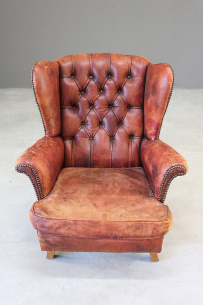 Brown Leather Button Back Chair - Kernow Furniture