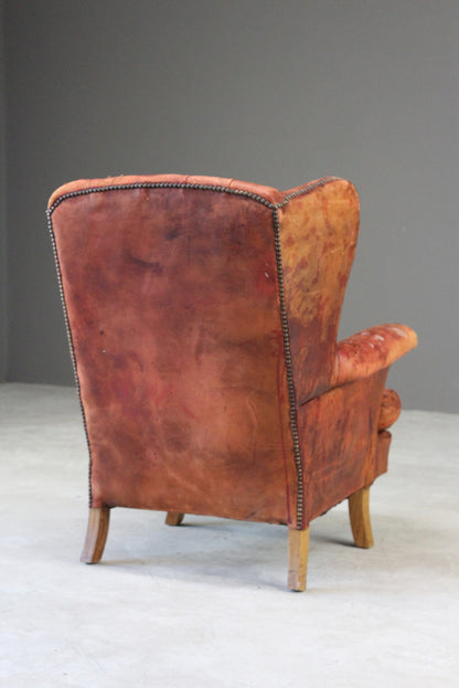 Brown Leather Button Back Chair - Kernow Furniture