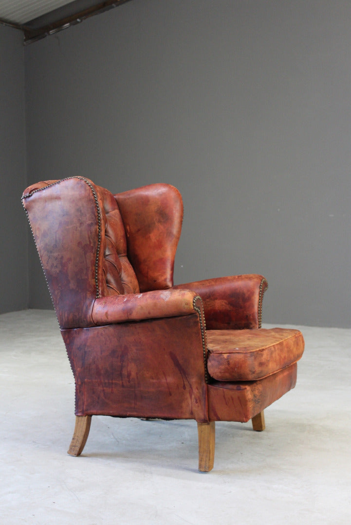 Brown Leather Button Back Chair - Kernow Furniture